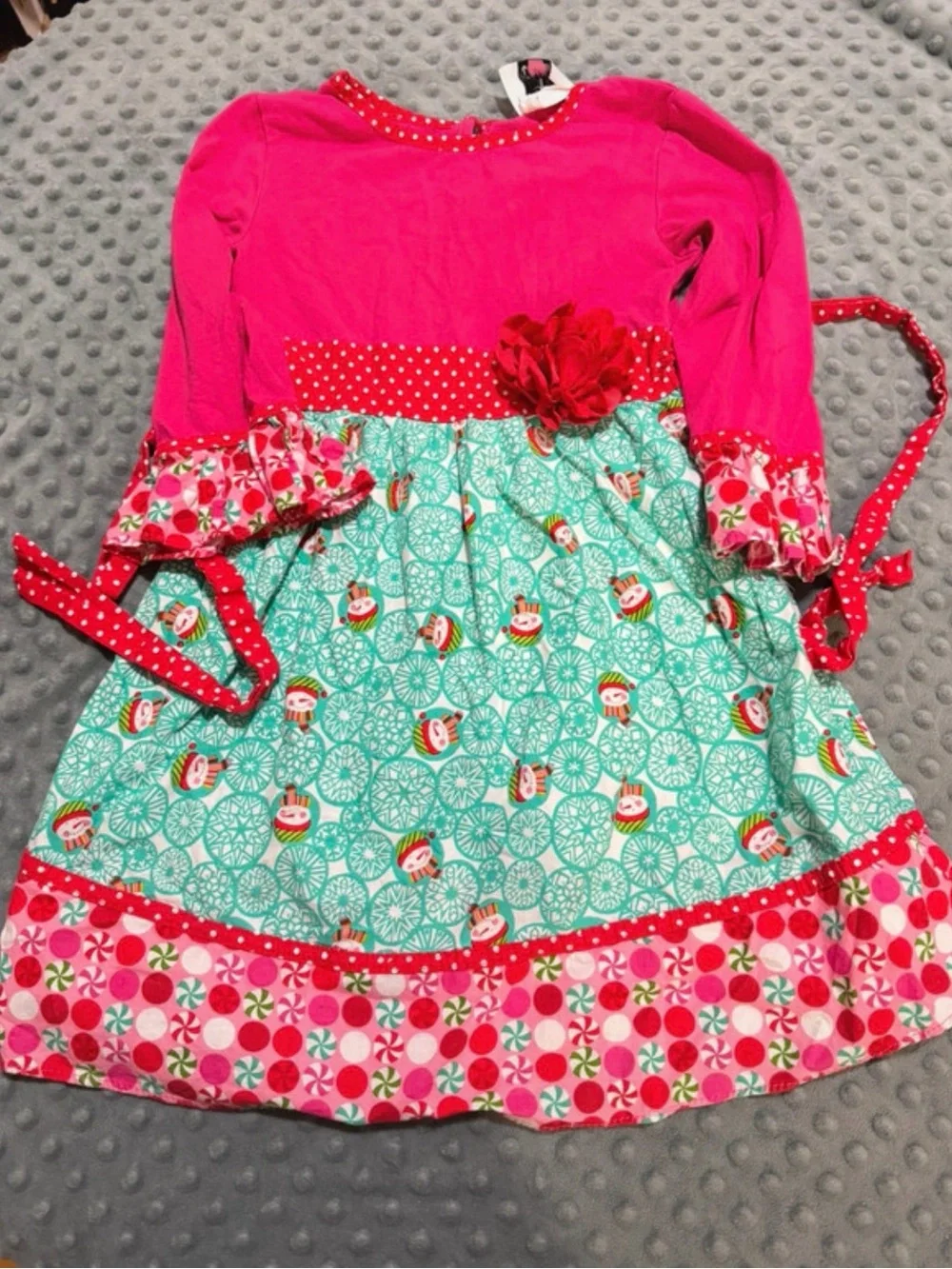 Girls' Pink and Aqua Holiday Floral Trim Dress